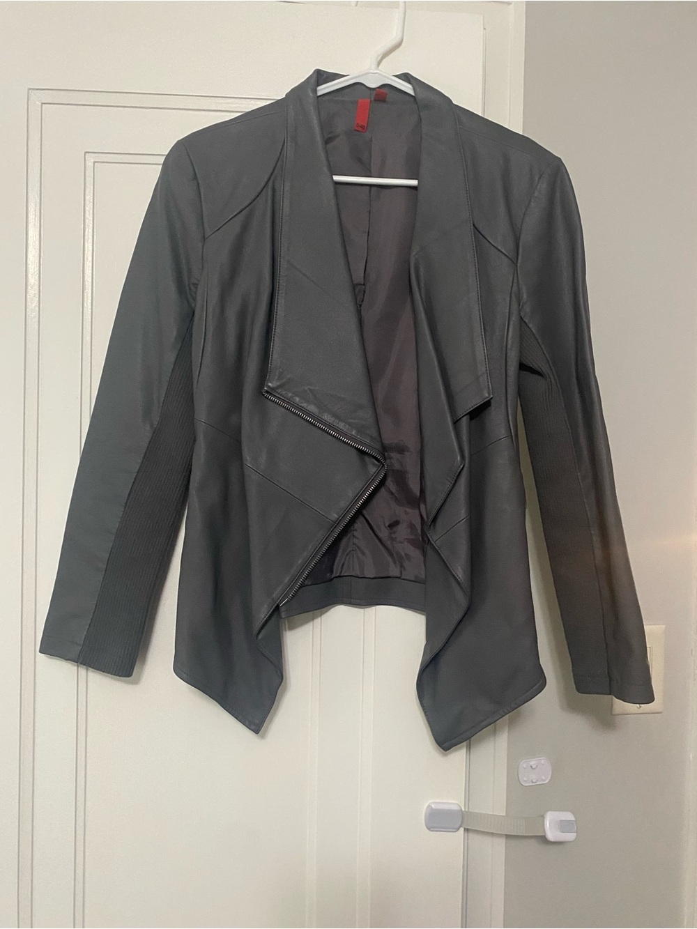 5/48 Black Faux Leather Open Waterfall Jacket